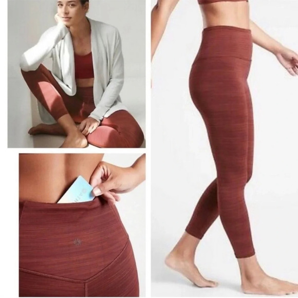 Athleta Leggings Women's Small Elation Textured 7/8 Tights Rust Orange Sporty - Picture 1 of 10